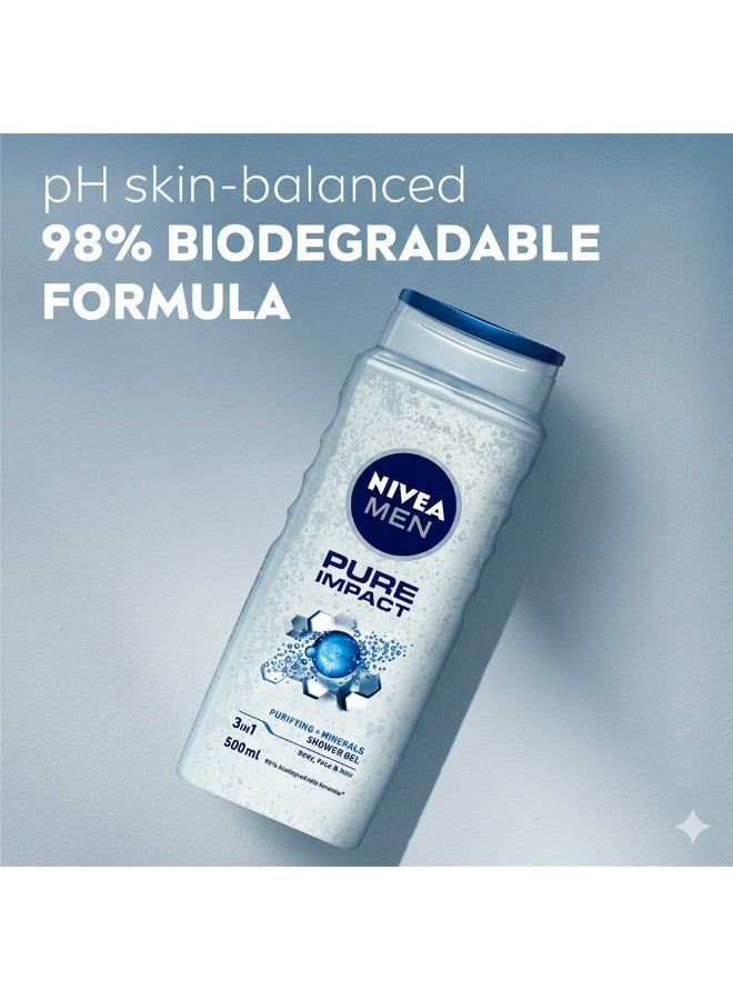 NIVEA MEN Pure Impact 3in1 Shower Gel Body Wash, Deep Cleansing, 250ml Pack of 3 - Image 3